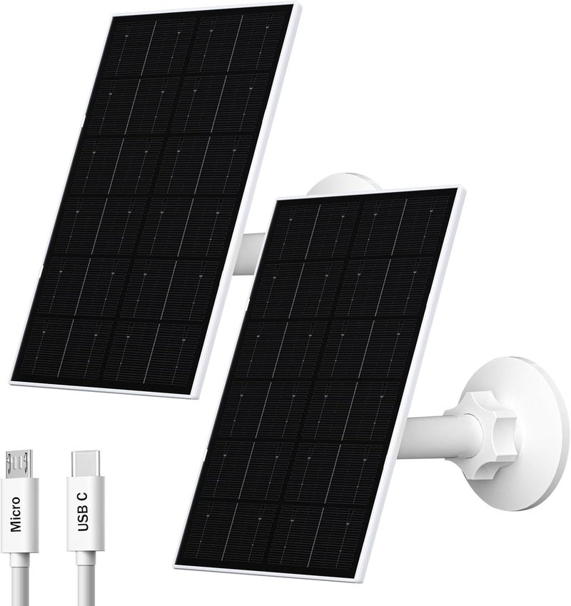 VUEBEE 4W Solar Panel for Security Camera, USB-C/Micro USB Solar Charger for Rechargeable Battery Cameras, IP66 Waterproof, 360° Adjustable Mount, 9.8FT/3M Cable, 2 Pack - Image 1